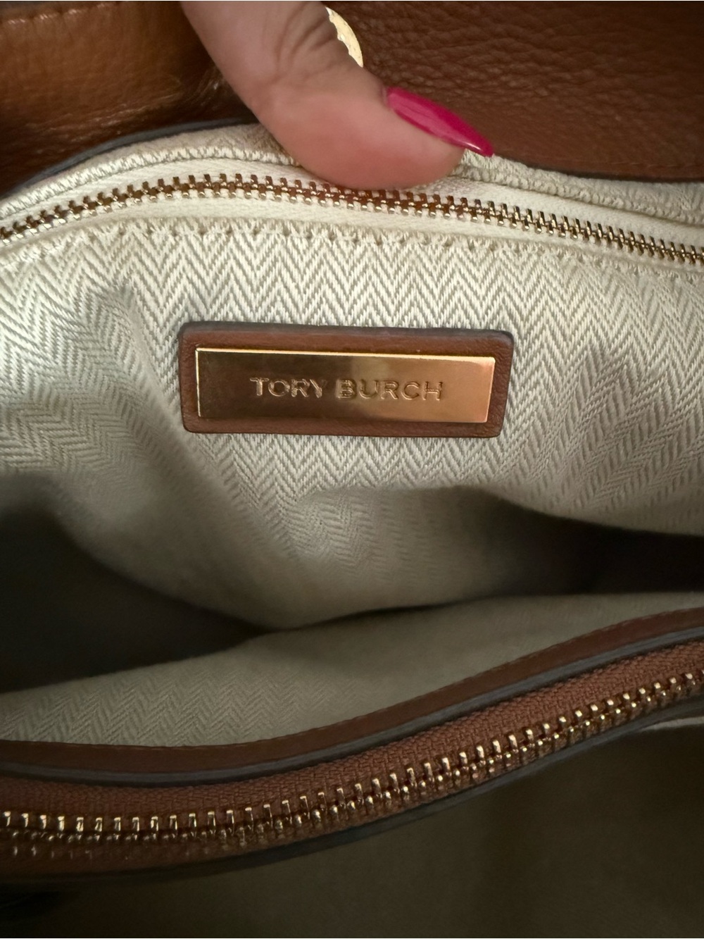 Tory Burch kira leather tote brown brown grained leather snap - Picture 6 of 10